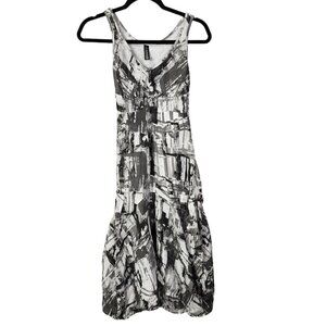 Oizini Women White Black Sleeveless Linen‎ Dress Small Lagenlook Bubble Italy